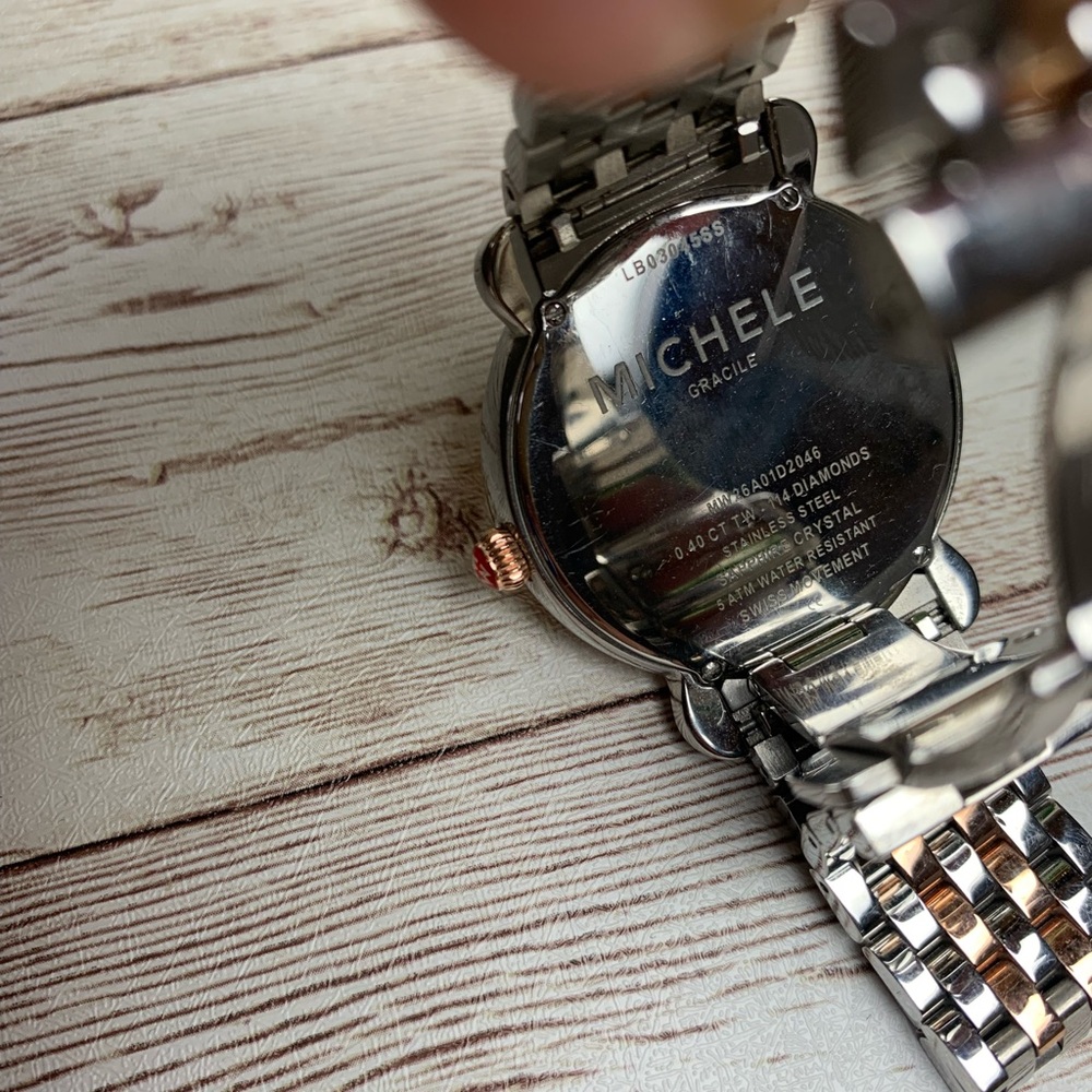 Michele | Two-tone Gracile Mother of Pearl Diamond Watch - Picture 8 of 10